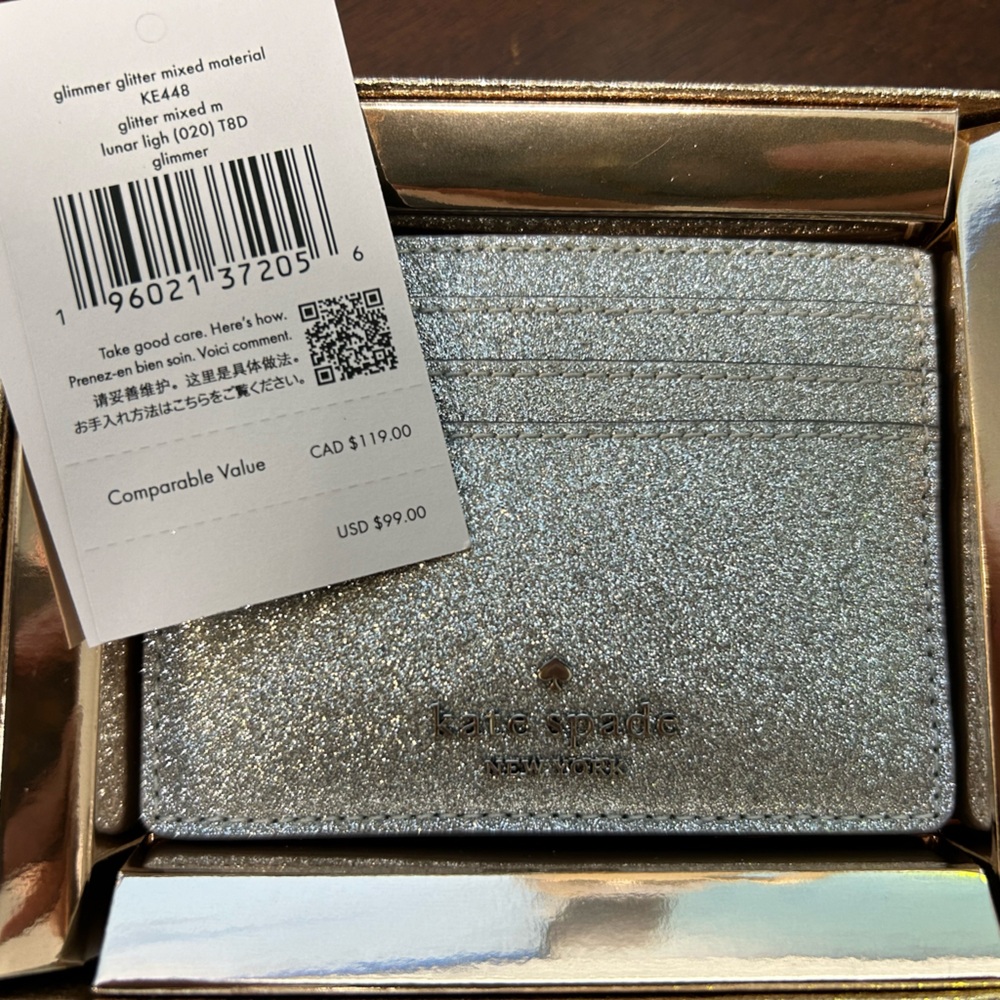 Kate Spade silver sparkle card holder